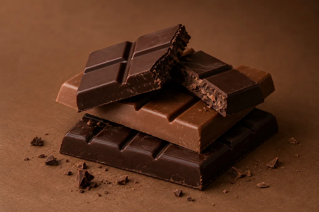 Plain dark and milk chocolate bars stacked crosswise